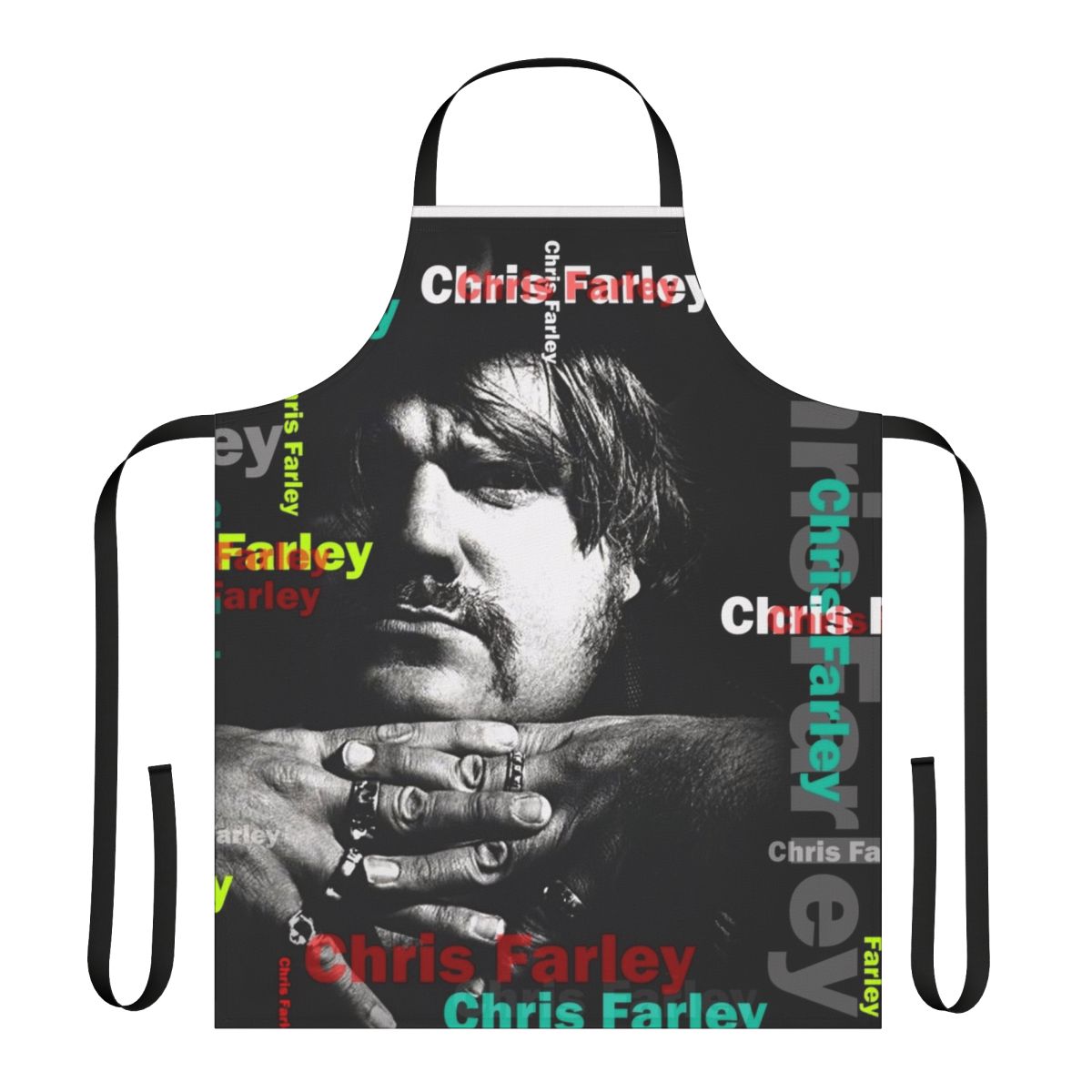 Commemorative Chris Farley inspired apron with "van down by the driver" design