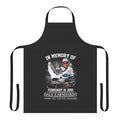 A white apron with a black and white graphic design honoring the memory of NASCAR driver Dale Earnhardt.