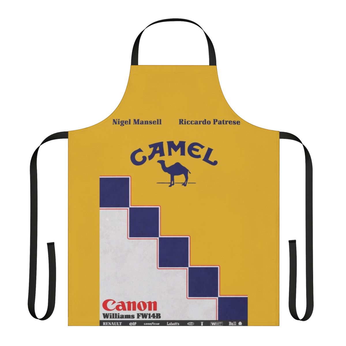 High-quality apron featuring the iconic blue, yellow, and white livery of the 1992 Williams FW14B Formula 1 car