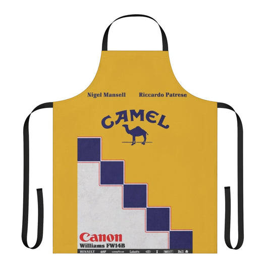 High-quality apron featuring the iconic blue, yellow, and white livery of the 1992 Williams FW14B Formula 1 car