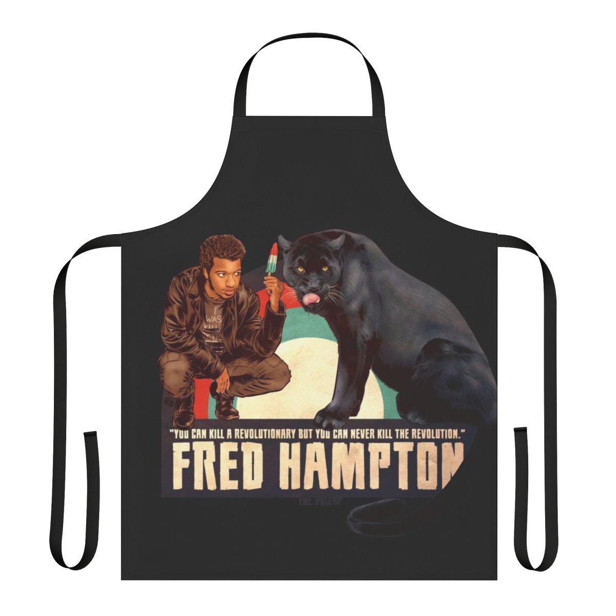 Commemorative Fred Hampton themed apron with design inspired by The Dollop podcast.