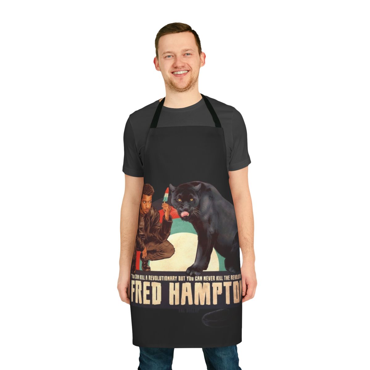 Commemorative Fred Hampton themed apron with design inspired by The Dollop podcast.