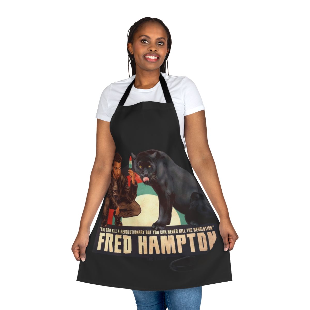 Commemorative Fred Hampton themed apron with design inspired by The Dollop podcast.
