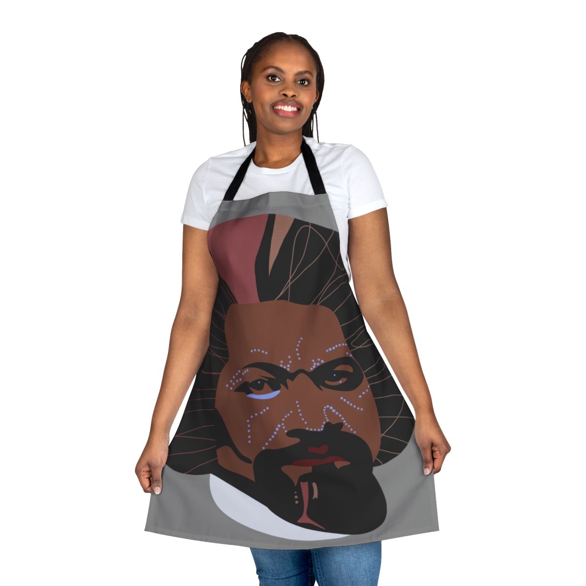 Frederick Douglass inspired kitchen apron in black and white design