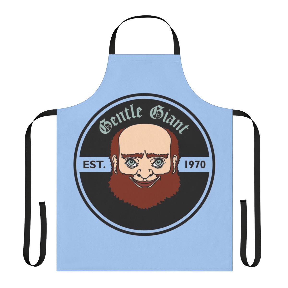 Giant apron with progressive rock band logos and icons
