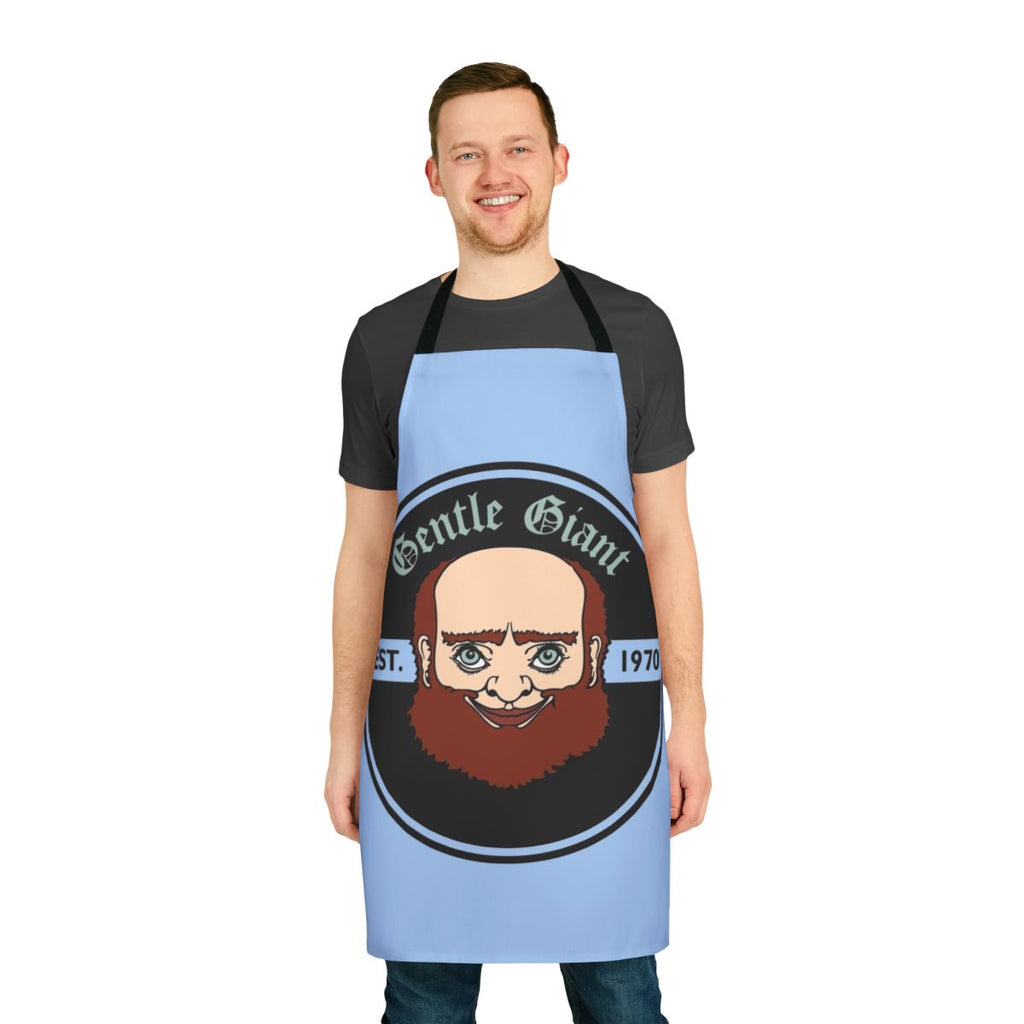 Giant apron with progressive rock band logos and icons