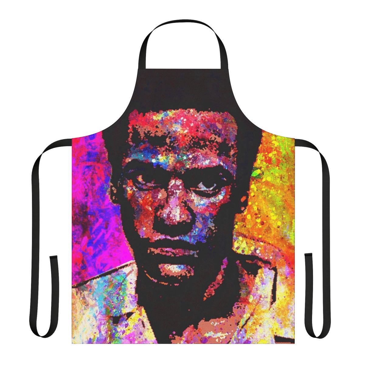 Apron featuring a portrait of Huey P Newton, African American political activist and co-founder of the Black Panther Party