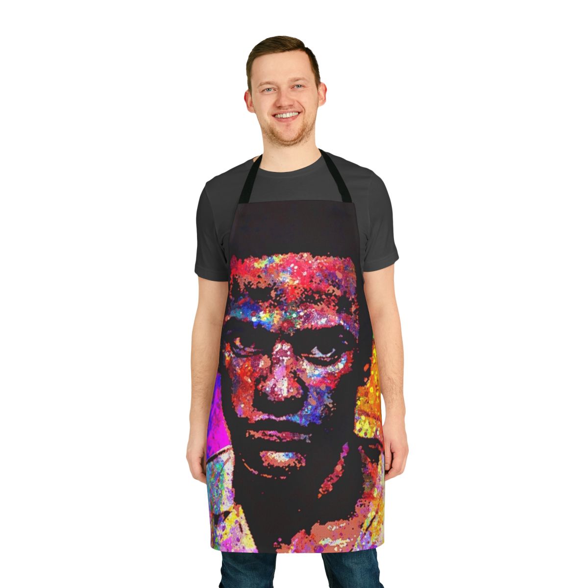 Apron featuring a portrait of Huey P Newton, African American political activist and co-founder of the Black Panther Party