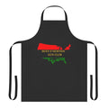 Black and white image of a cooking apron with the Huey P. Newton Gun Club logo