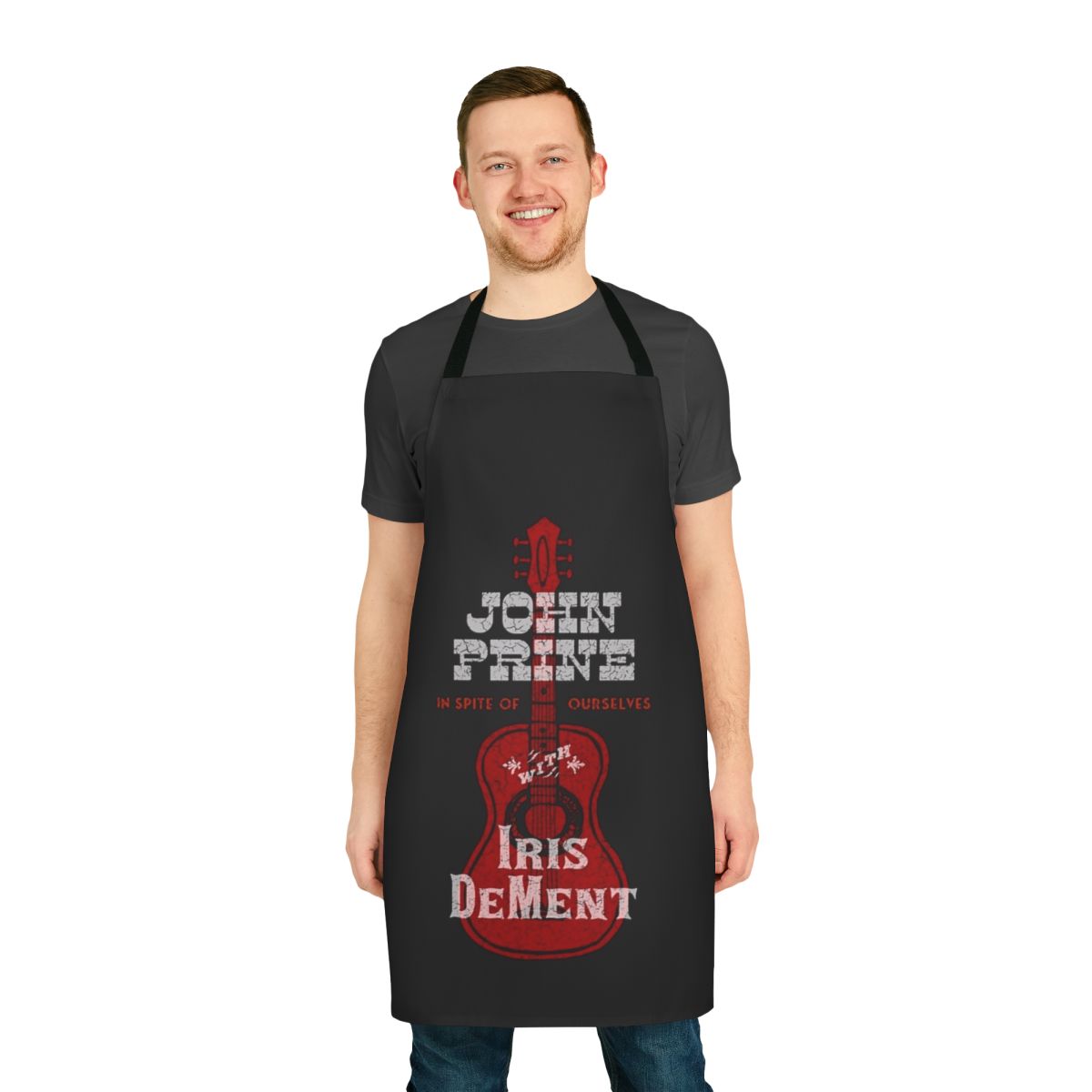 Commemorative John Prine inspired apron with Iris Dement for folk and country music fans