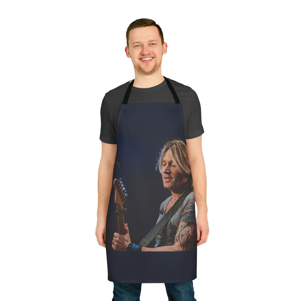 Stylish apron featuring a photograph of country music star Keith Urban performing live on stage
