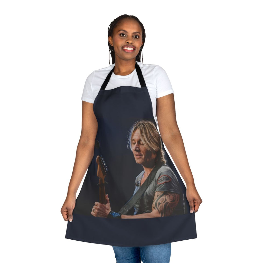 Stylish apron featuring a photograph of country music star Keith Urban performing live on stage