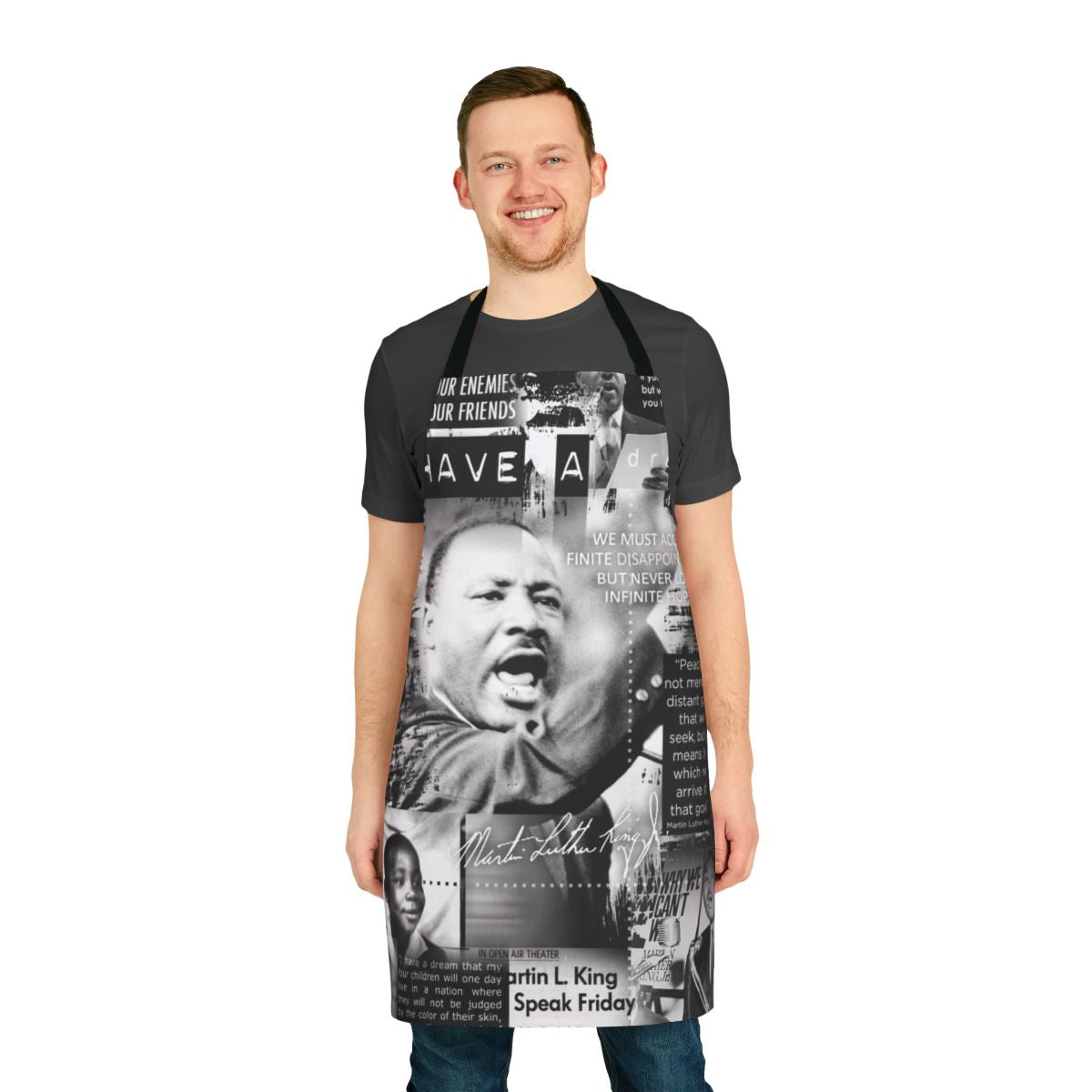 Stylized illustration of Martin Luther King Jr. on a high-quality cotton apron