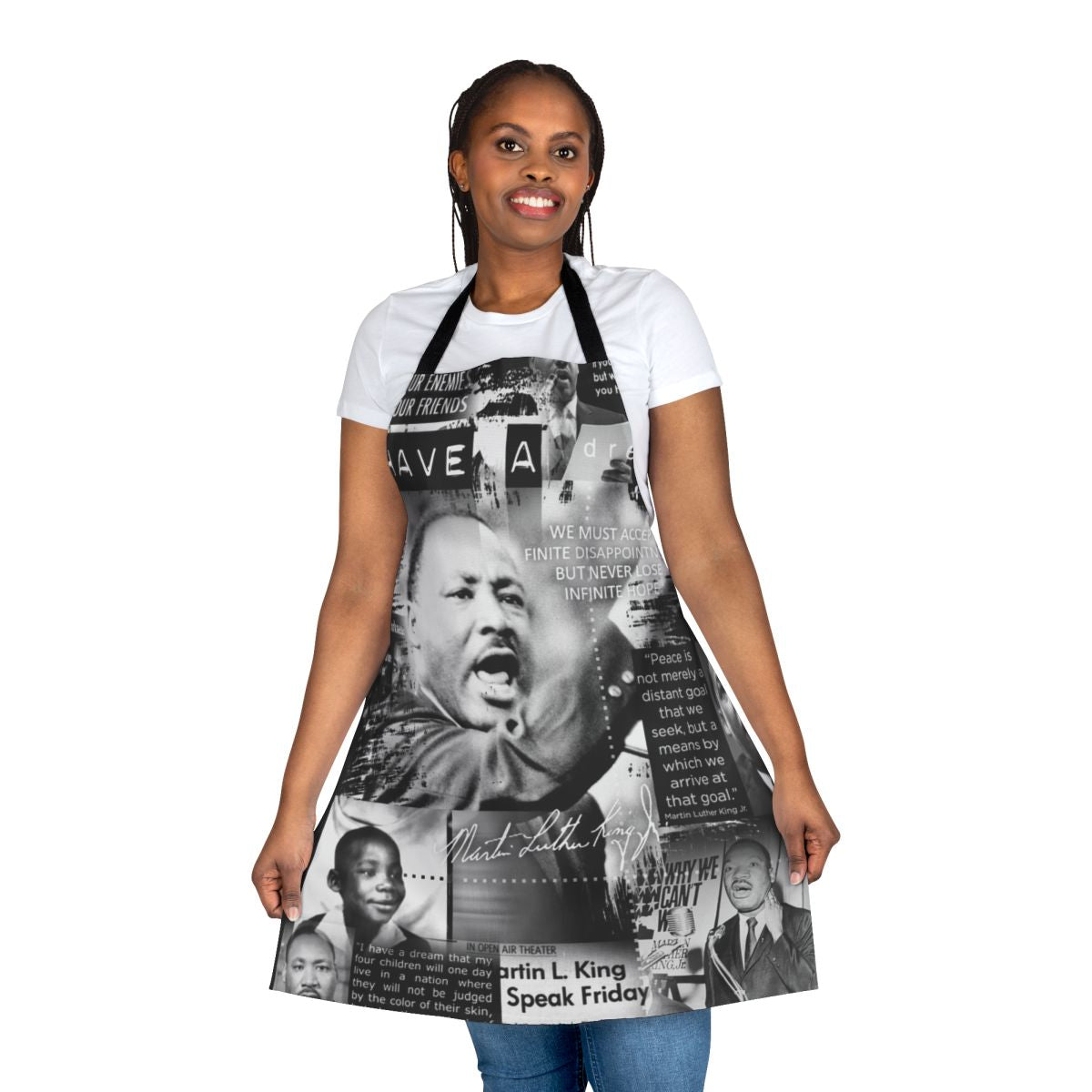 Stylized illustration of Martin Luther King Jr. on a high-quality cotton apron