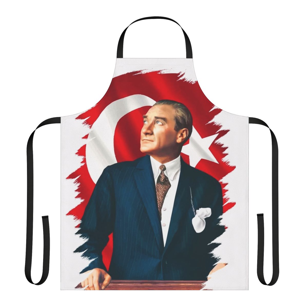 Mustafa Kemal Ataturk Apron featuring the Turkish flag and likeness of the national founder