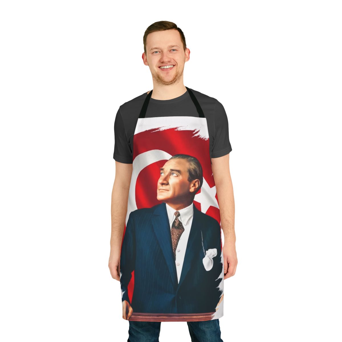 Mustafa Kemal Ataturk Apron featuring the Turkish flag and likeness of the national founder