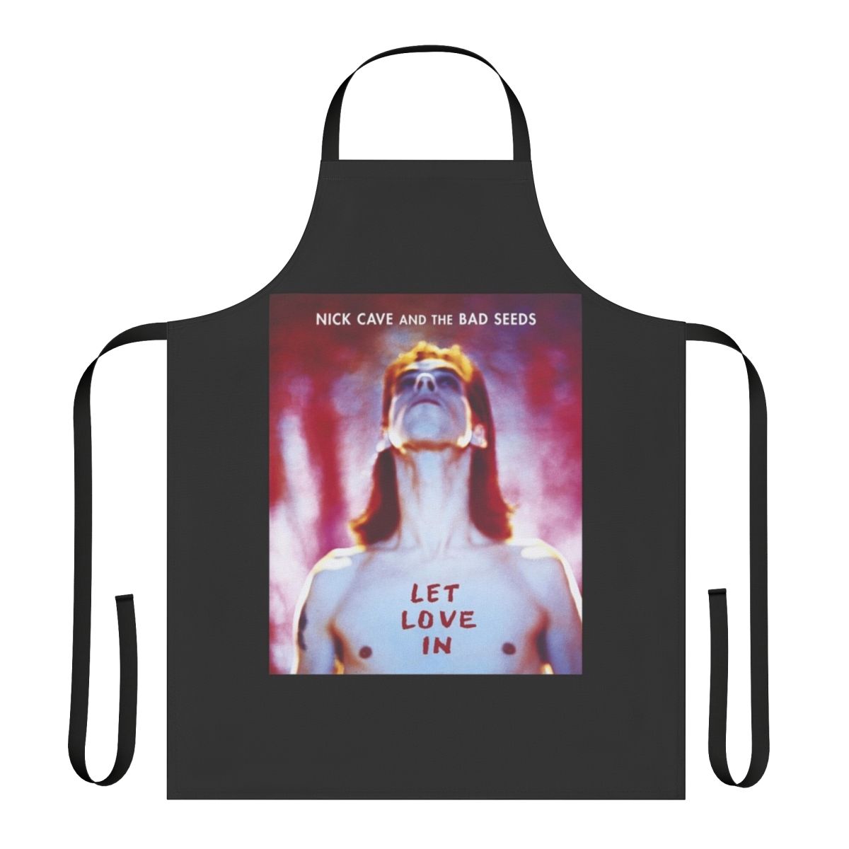 Nick Cave-inspired apron featuring iconic album artwork and band logos