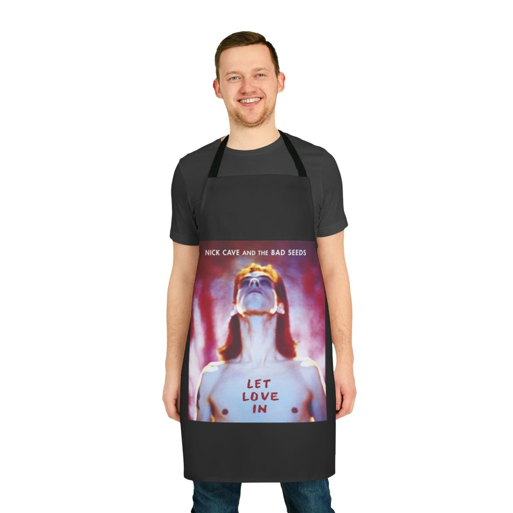Nick Cave-inspired apron featuring iconic album artwork and band logos