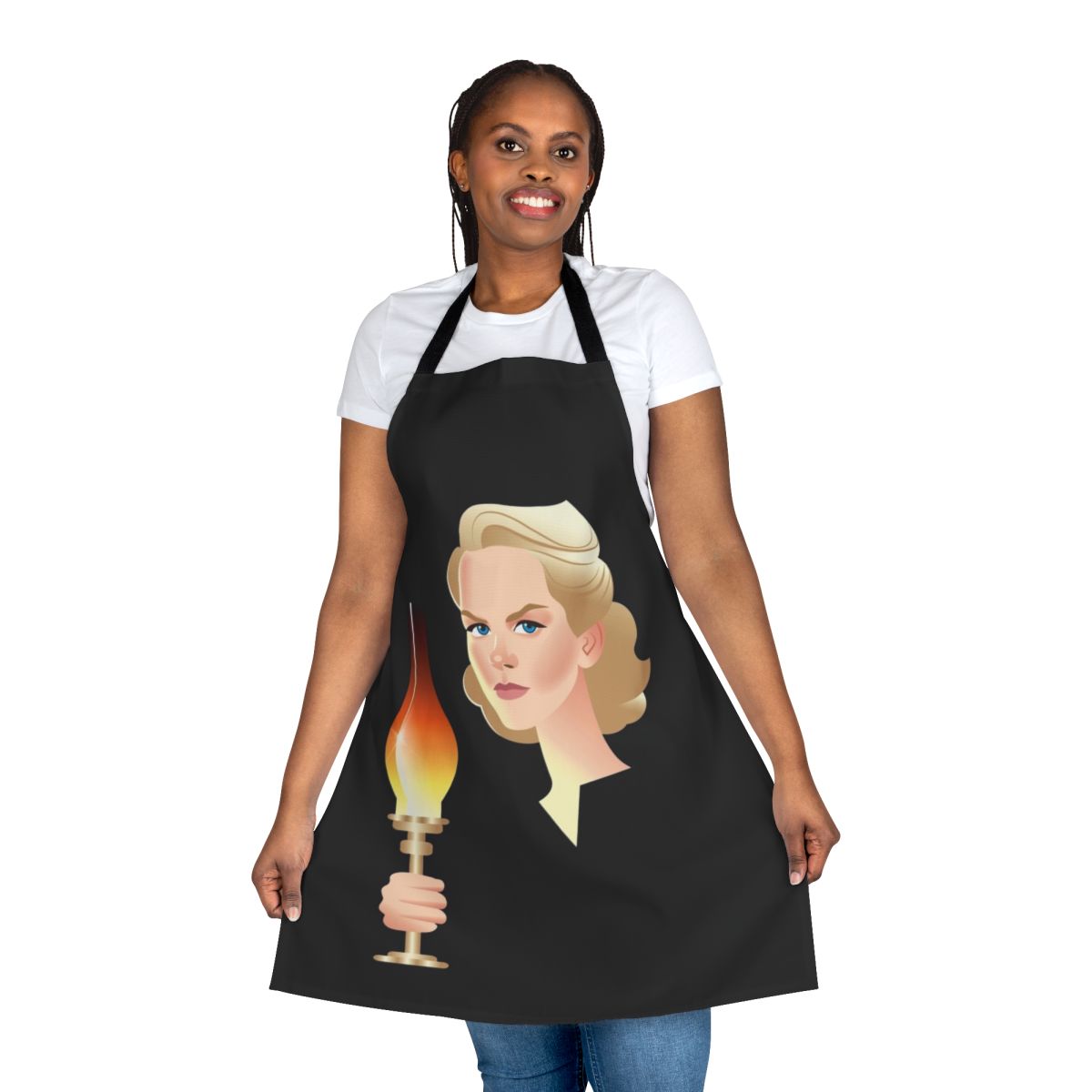 Artistic apron featuring a design inspired by the movie "The Others" and actress Nicole Kidman