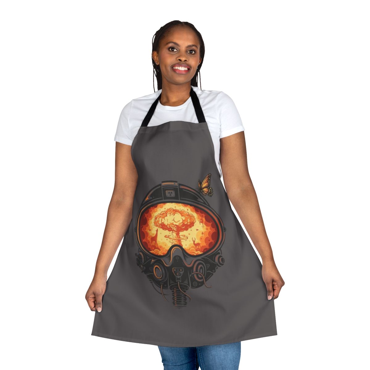 Last Goodbye Apron featuring a pilot silhouette, butterflies, and clouds