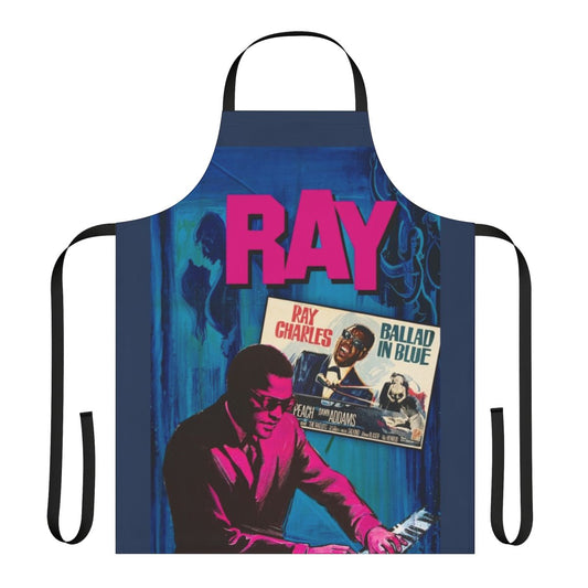 Commemorative Ray Charles inspired apron featuring the iconic "Ballad in Blue" design