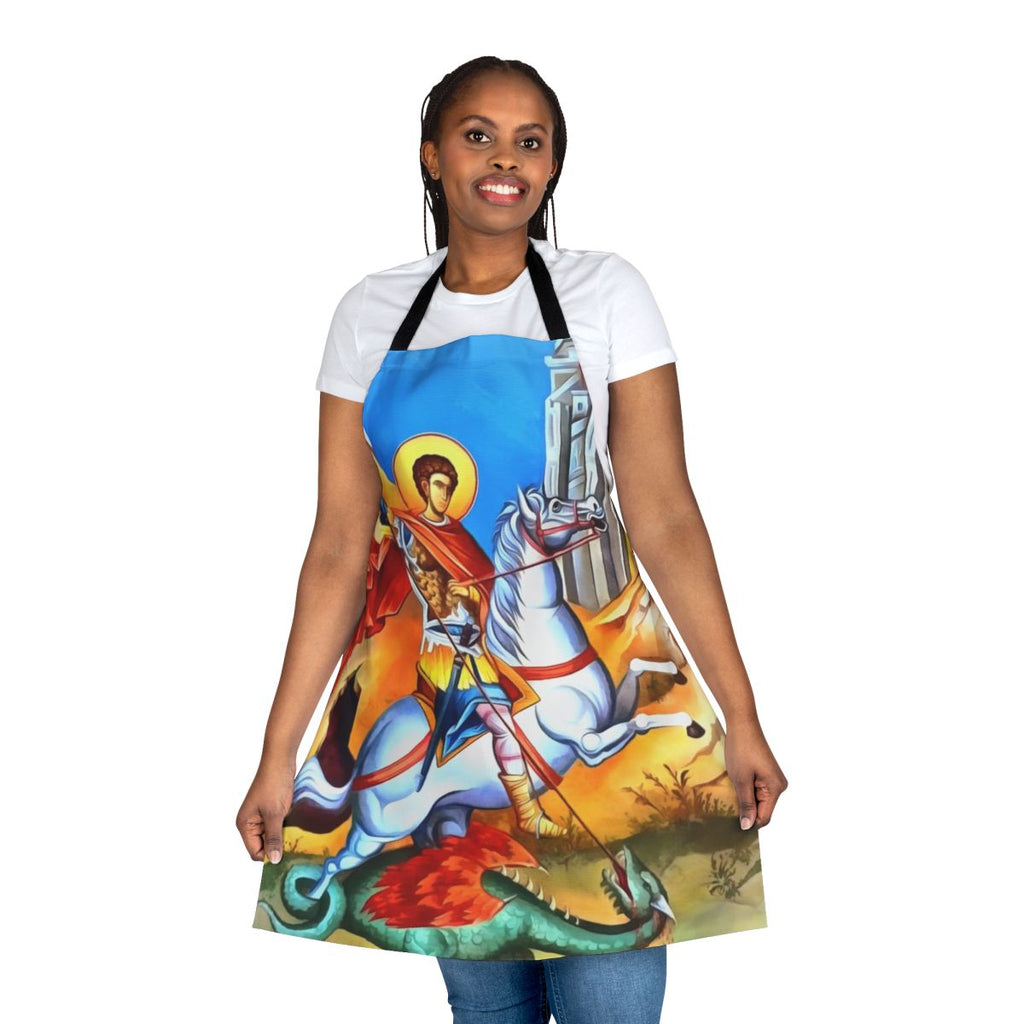 Apron featuring a depiction of Saint George on a white horse