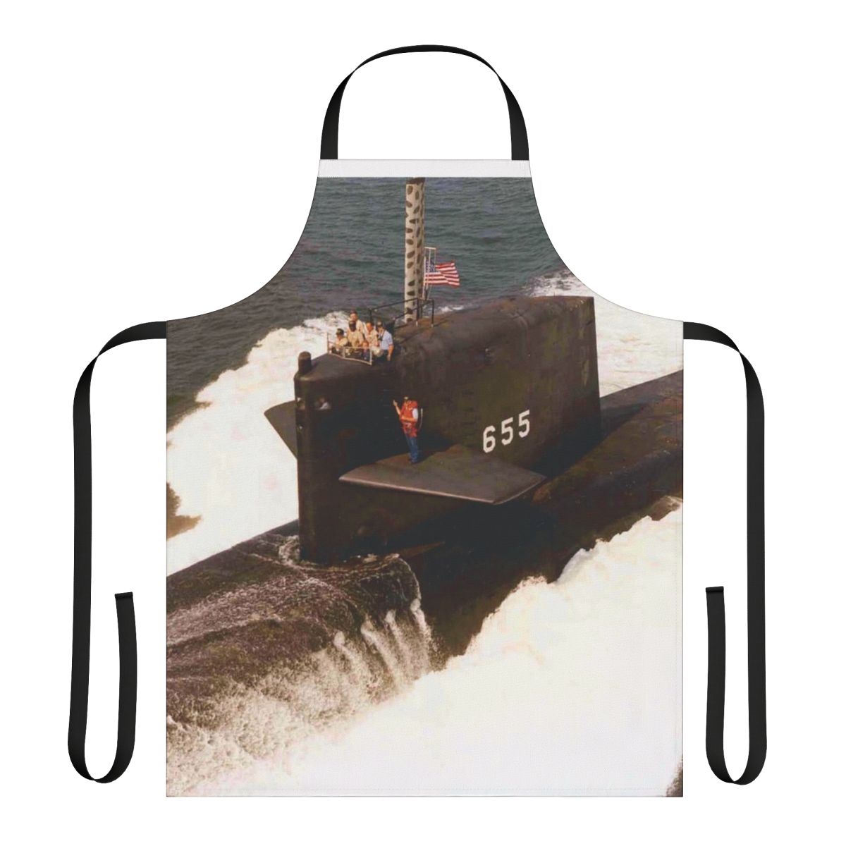 Apron featuring the insignia and details of the USS Henry L. Stimson SSBN 655 submarine.