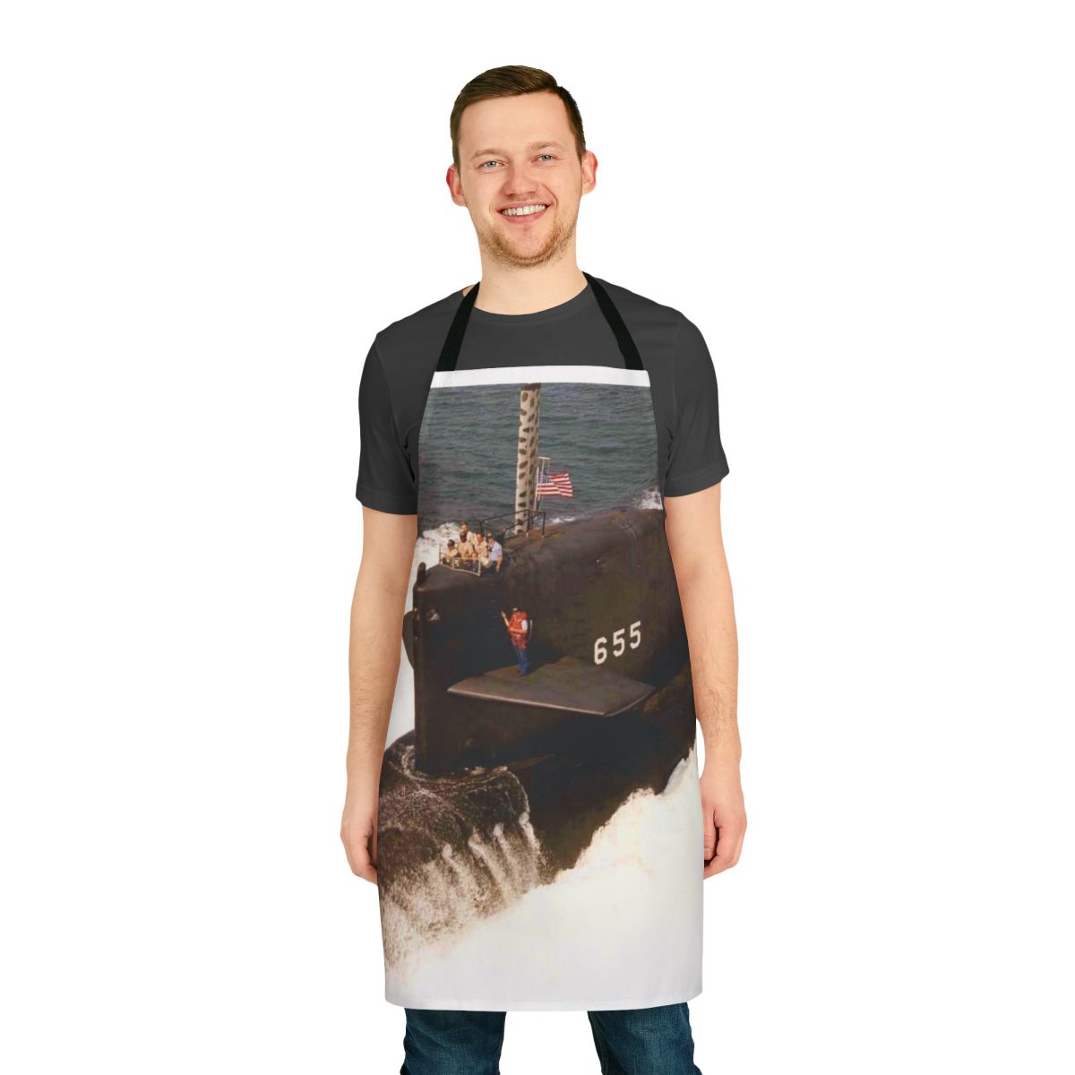 Apron featuring the insignia and details of the USS Henry L. Stimson SSBN 655 submarine.