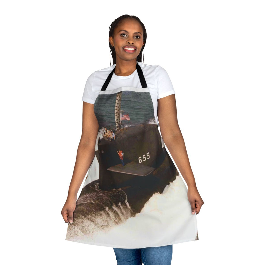 Apron featuring the insignia and details of the USS Henry L. Stimson SSBN 655 submarine.