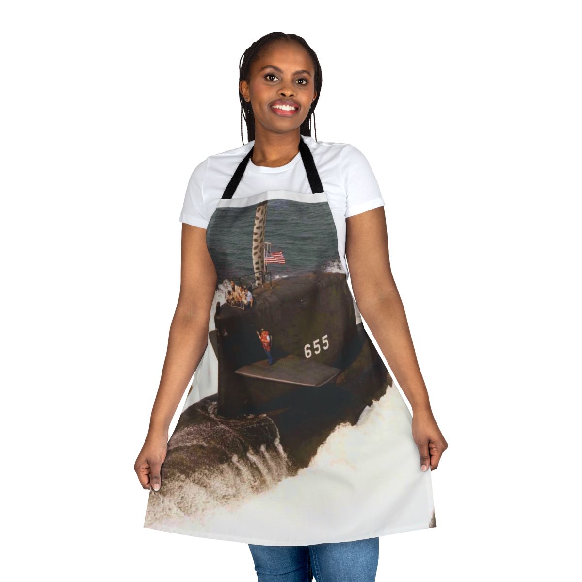 Apron featuring the insignia and details of the USS Henry L. Stimson SSBN 655 submarine.