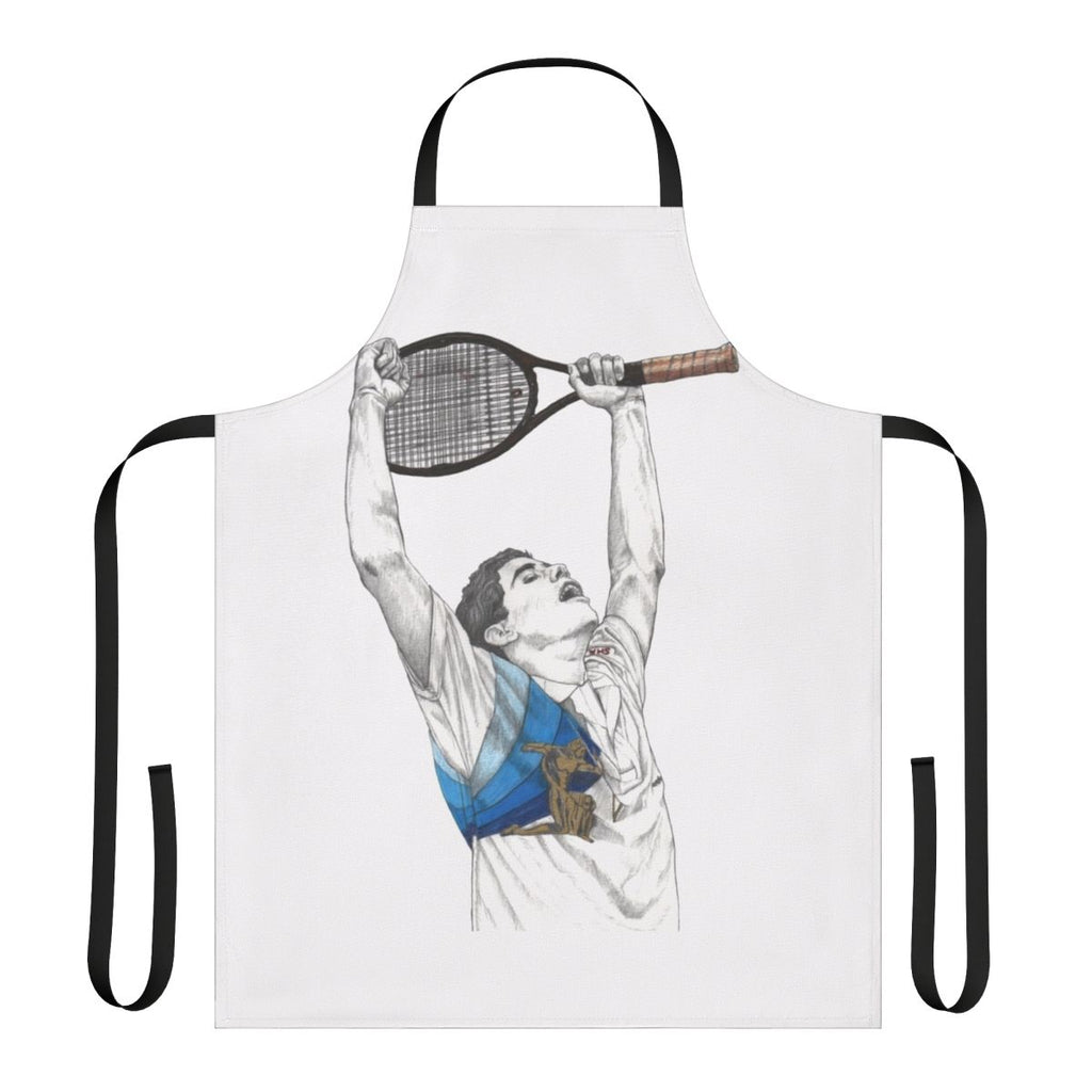 Apron featuring iconic tennis players and imagery