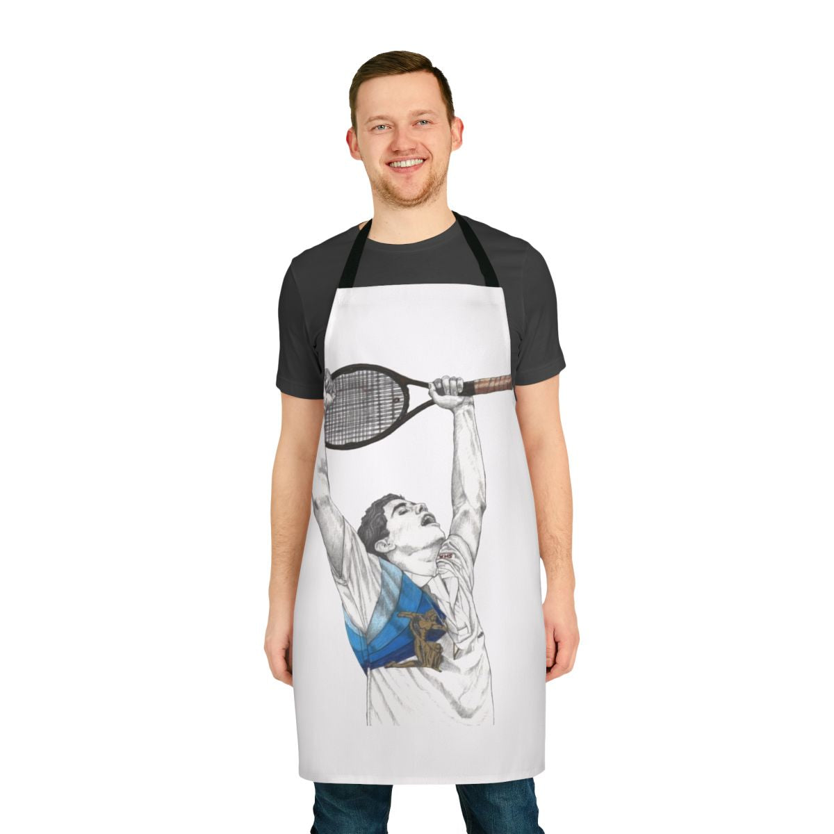 Apron featuring iconic tennis players and imagery