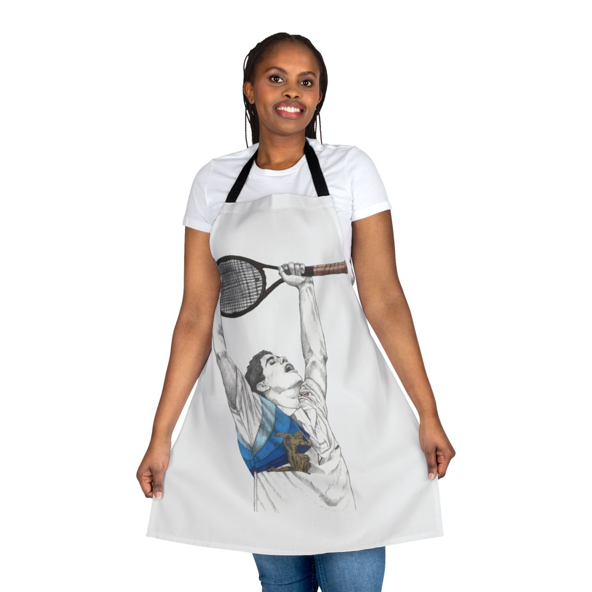 Apron featuring iconic tennis players and imagery