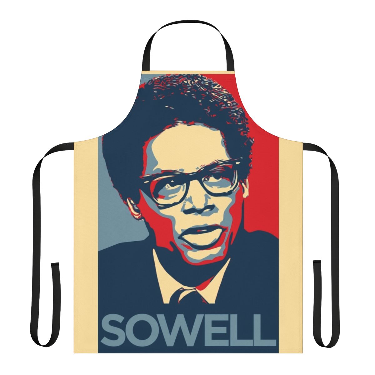 Colorful apron featuring a portrait of economist and author Thomas Sowell
