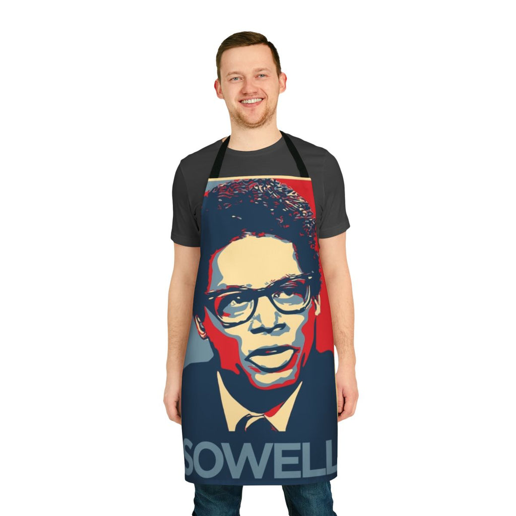 Colorful apron featuring a portrait of economist and author Thomas Sowell