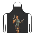 Tomb Raider inspired apron with Lara Croft silhouette and anniversary design