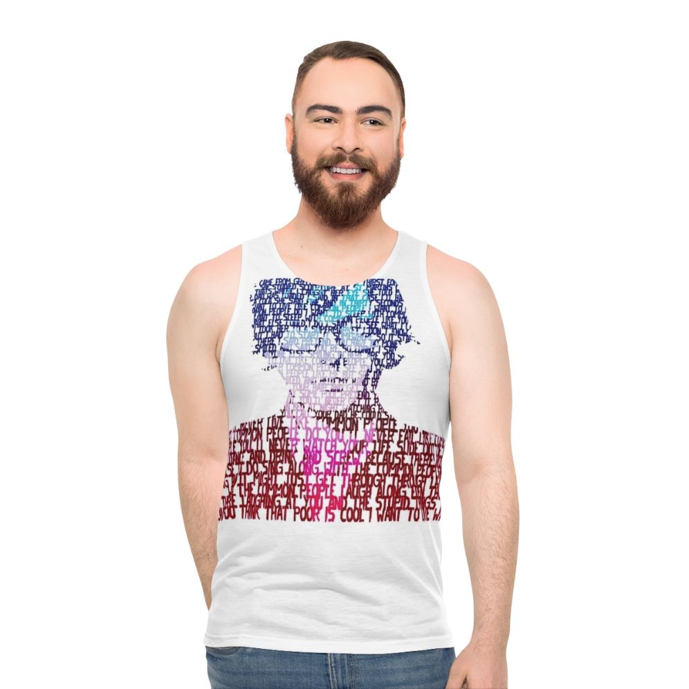 Unisex '90s style tank top with "Common People" lyrical design
