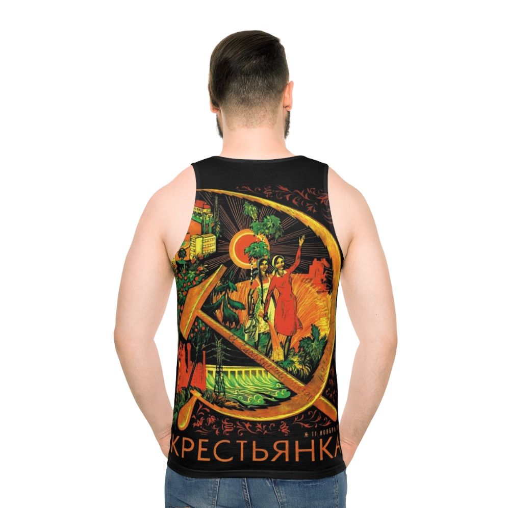 Unisex communist-inspired tank top with vintage Peasant Woman magazine design