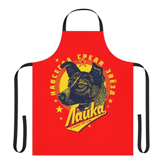 Apron featuring an illustration of Laika the Soviet space dog