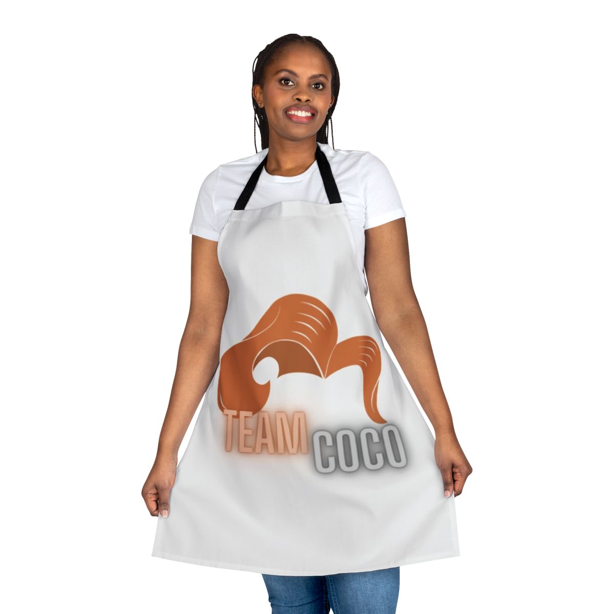 Conan-inspired apron featuring the Team Coco logo
