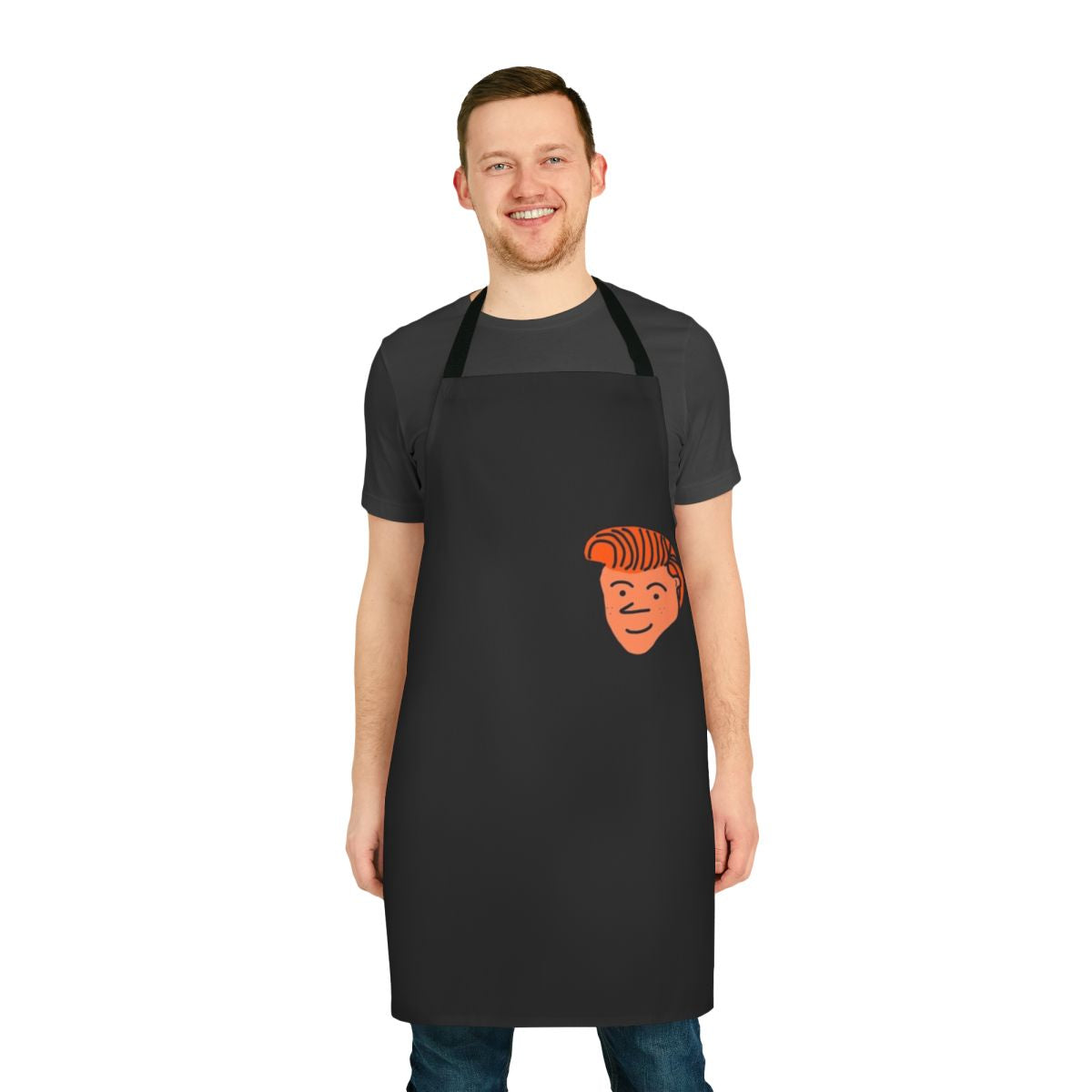 Conan inspired cartoon design apron with humorous sayings and doodles