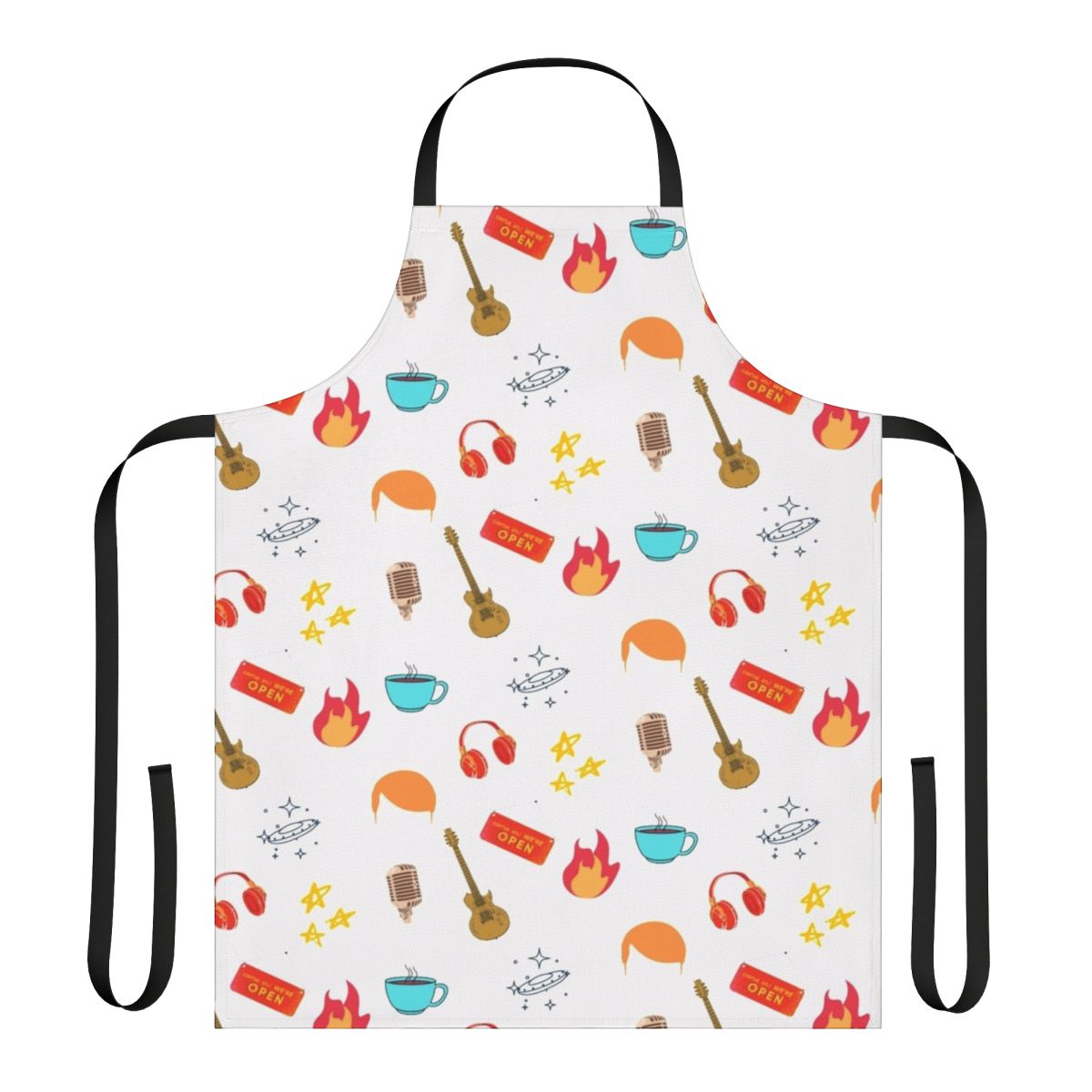 Colorful apron featuring a design inspired by Conan O'Brien's COCO TV show