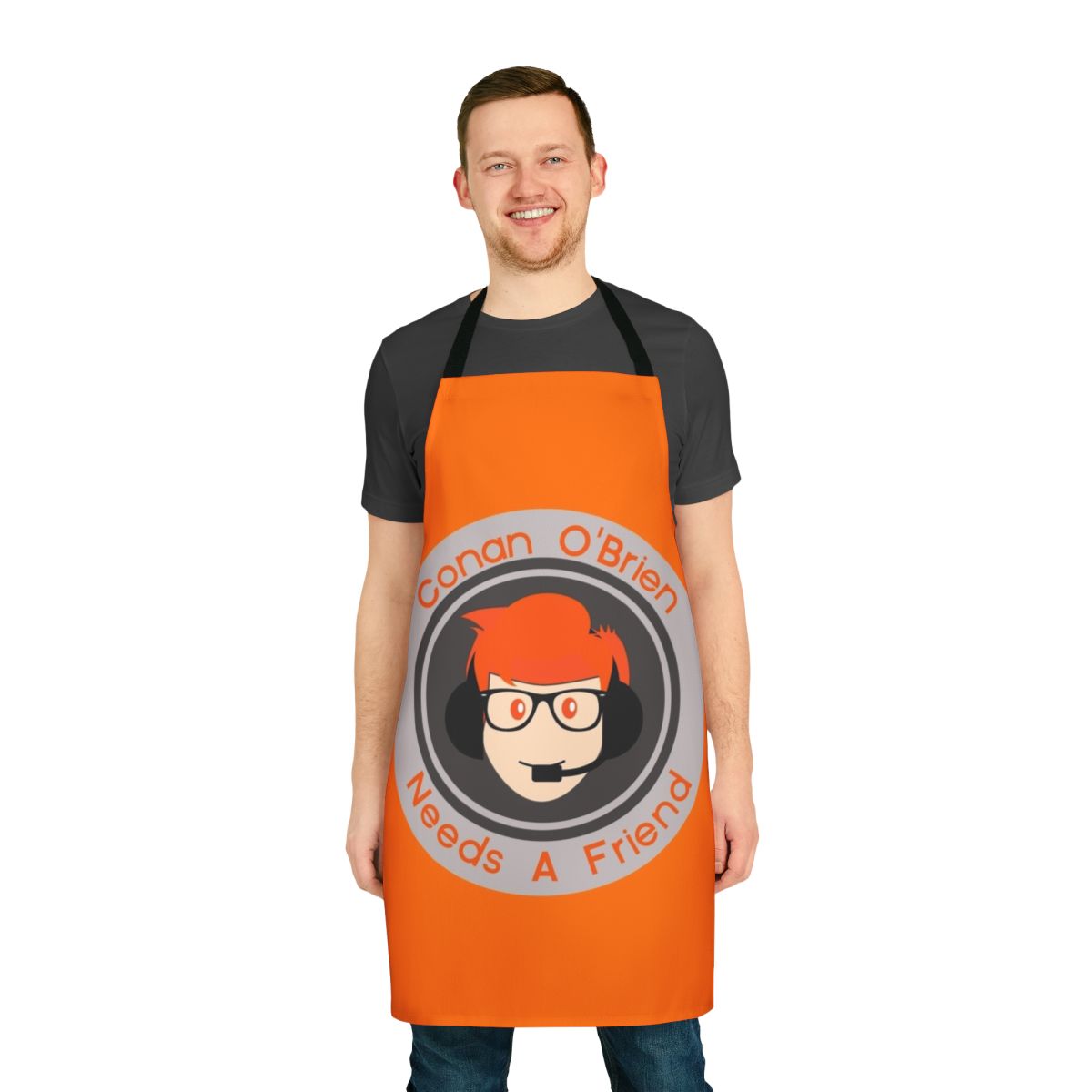 Conan O'Brien inspired apron with Team Coco logo and ginger humor