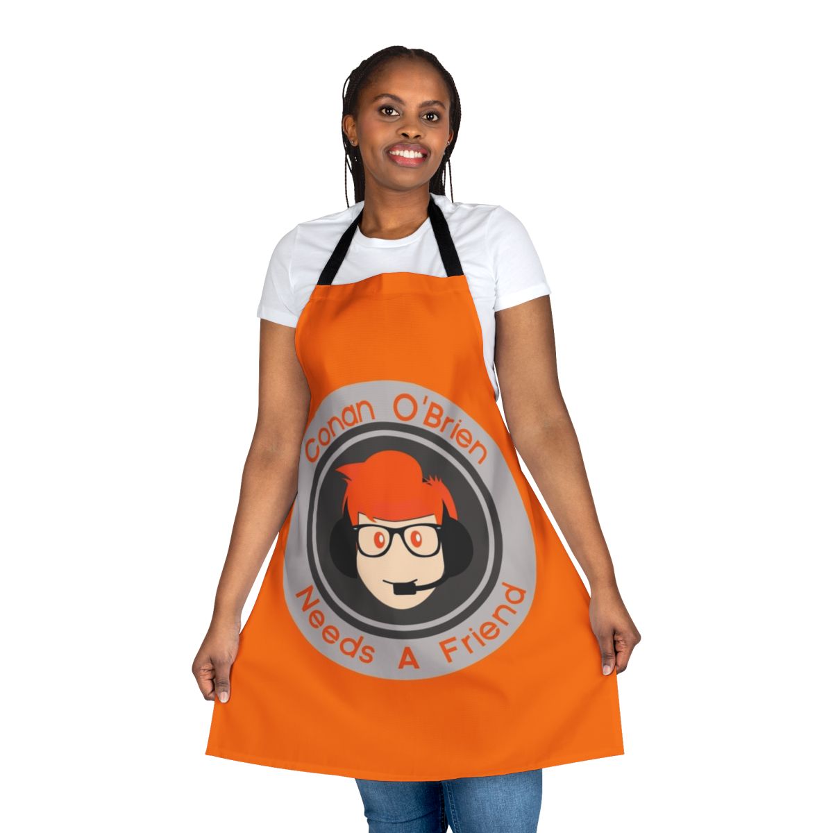 Conan O'Brien inspired apron with Team Coco logo and ginger humor