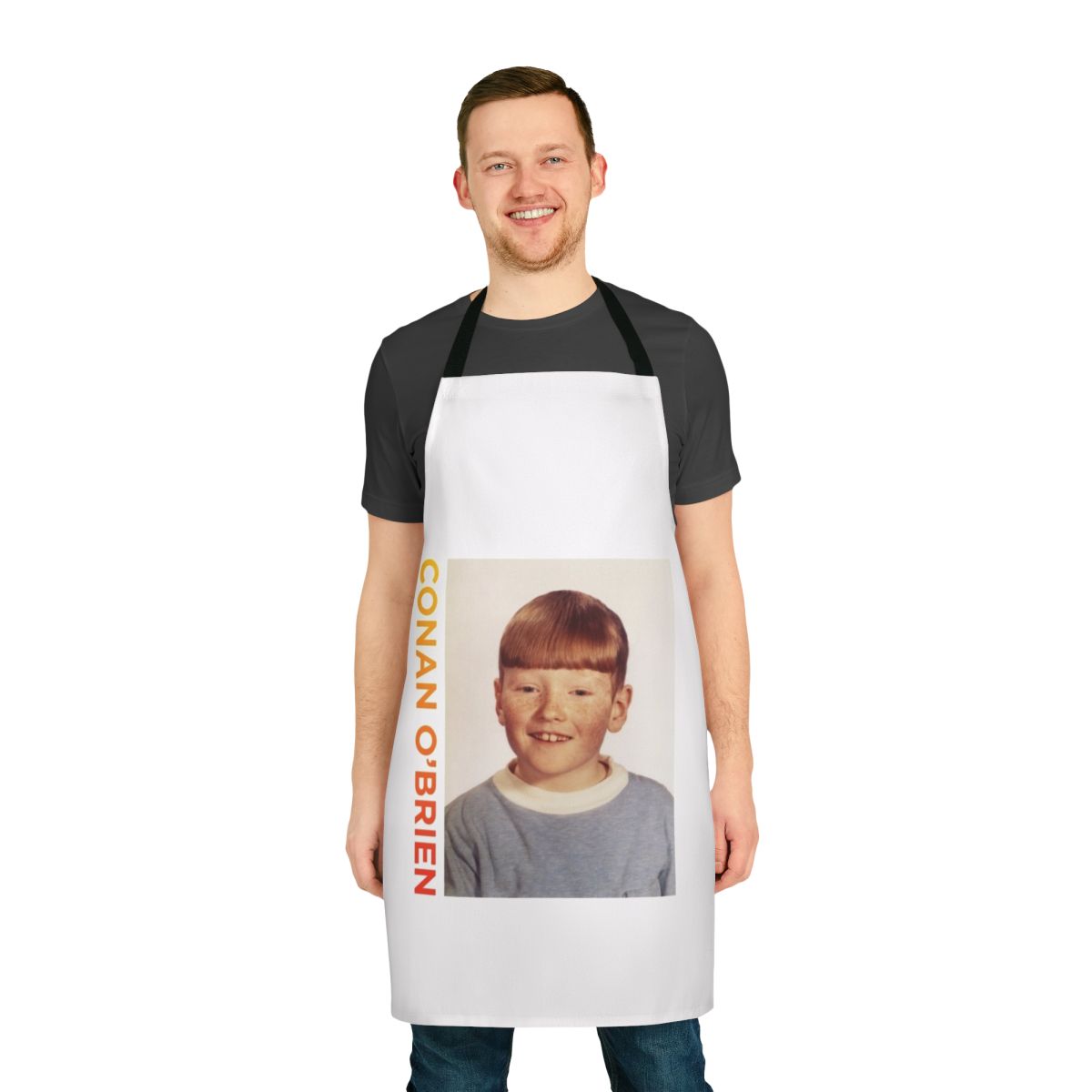 Conan O'Brien inspired apron featuring the Team Coco logo