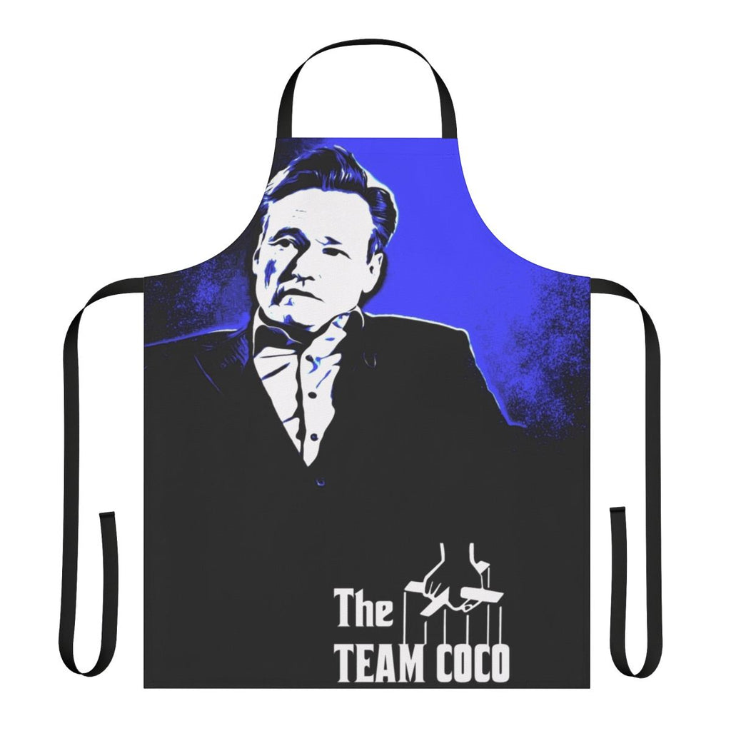 Conan O'Brien inspired apron featuring a portrait design in the style of The Godfather movie poster