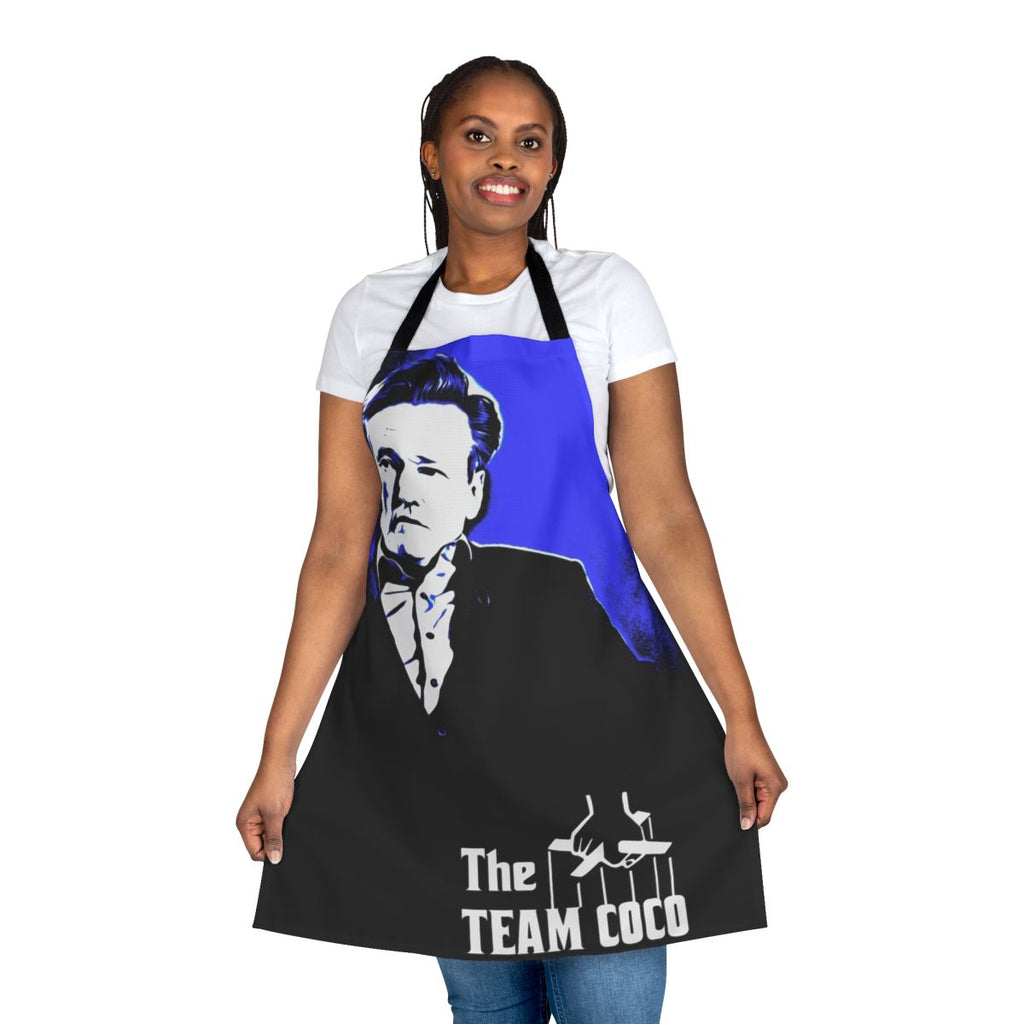 Conan O'Brien inspired apron featuring a portrait design in the style of The Godfather movie poster