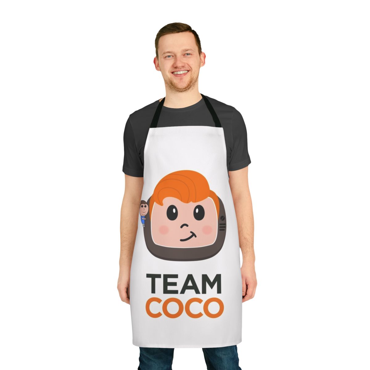 Conan O'Brien inspired apron featuring Team Coco logo and design