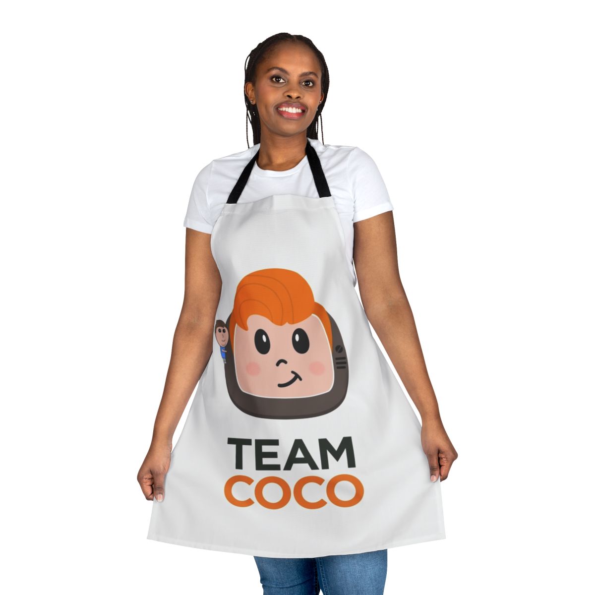Conan O'Brien inspired apron featuring Team Coco logo and design