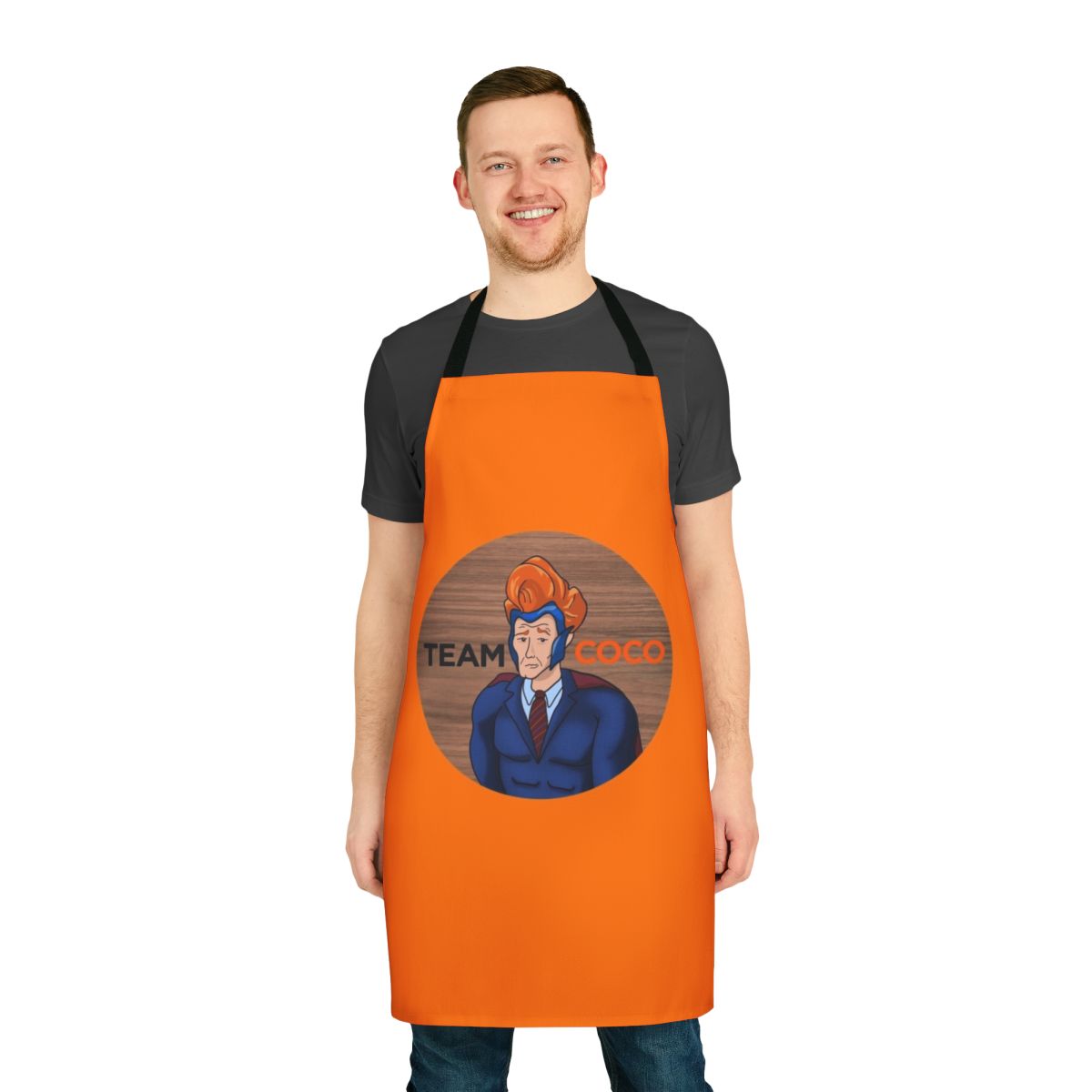 Conan O'Brien inspired comedy apron with a unique design